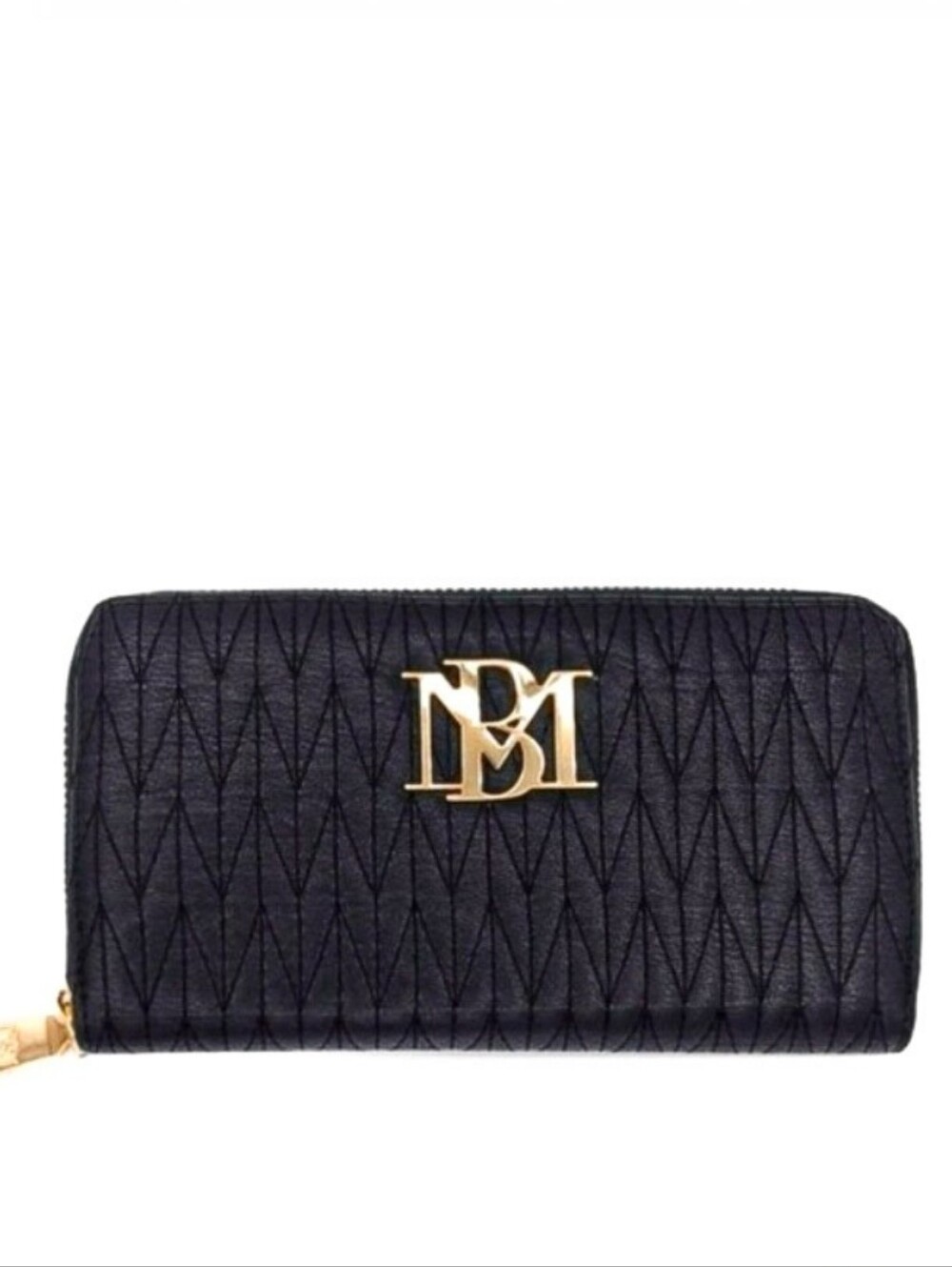 New Badgley Mischka Women's Zip Around Logo Continental Wallet - Black Clutch